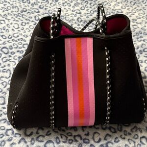 Elegant Black Tote with Pink and Orange Accents